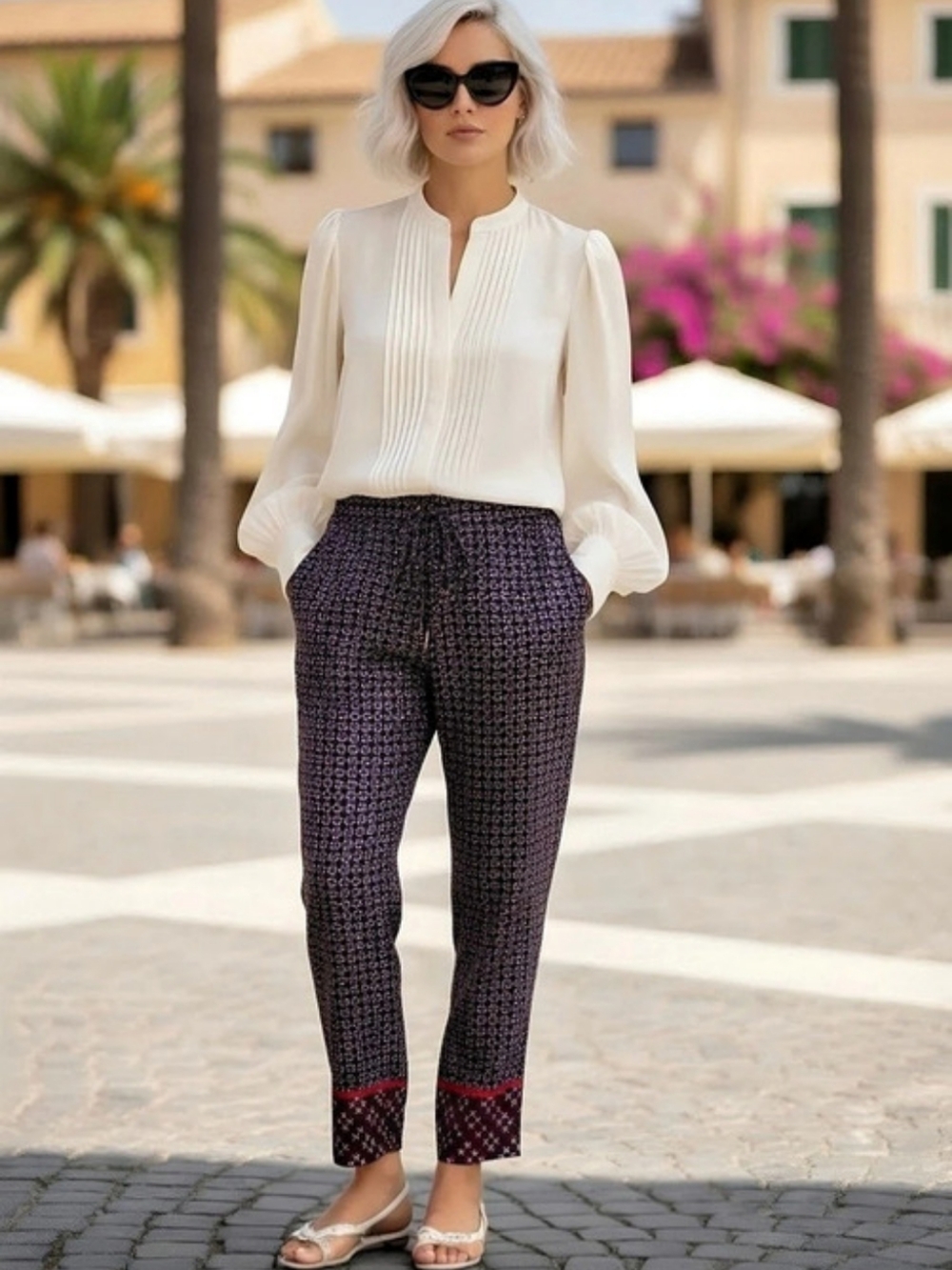 Lauren Ralph Lauren Geometric Ankle Pants in Blue & Red Size 18W